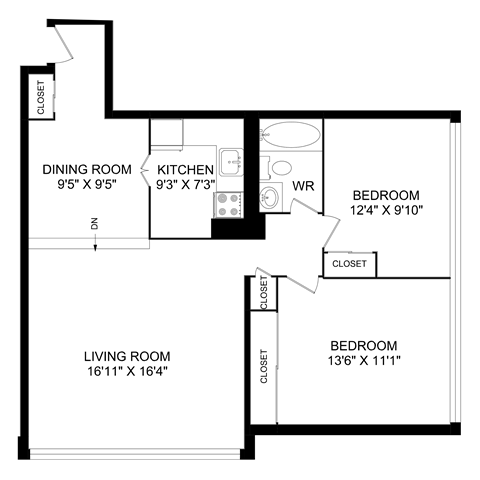 a floor plan of a house with a bedroom and a living room